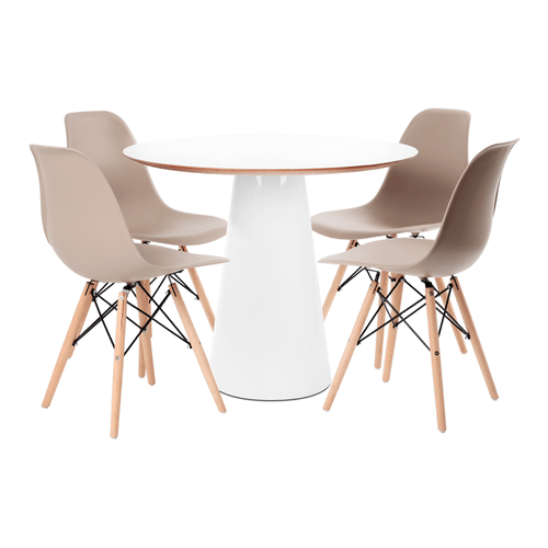 Conjunto Mesa De Cone 90 Cm Branca E 4 Cadeiras Eames Fendi