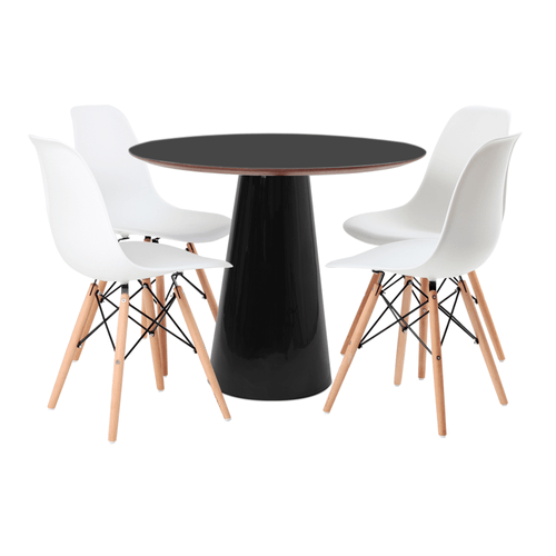 Conjunto Mesa De Cone 90 Cm Preta E 4 Cadeiras Eames Branca