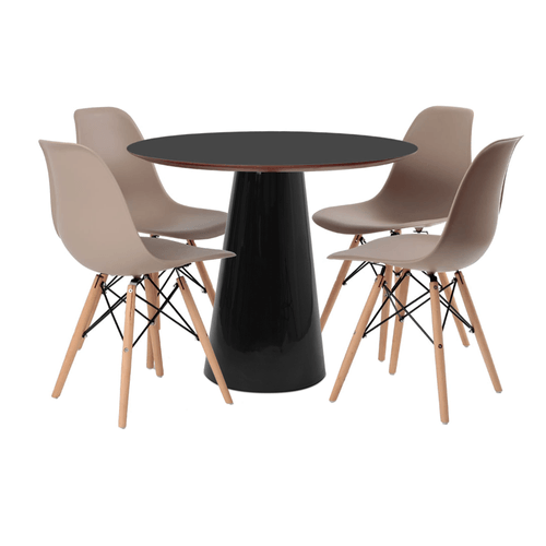 Conjunto Mesa De Cone 90 Cm Preta E 4 Cadeiras Eames Fendi