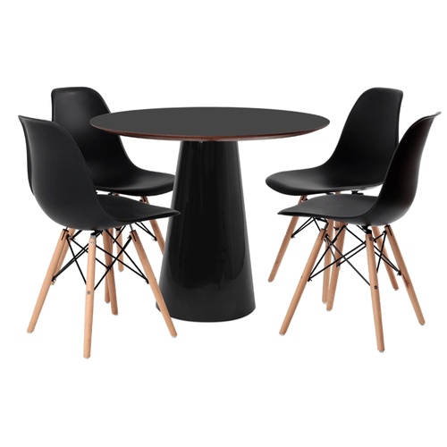 Conjunto Mesa De Cone 90 Cm Preta E 4 Cadeiras Eames Preta