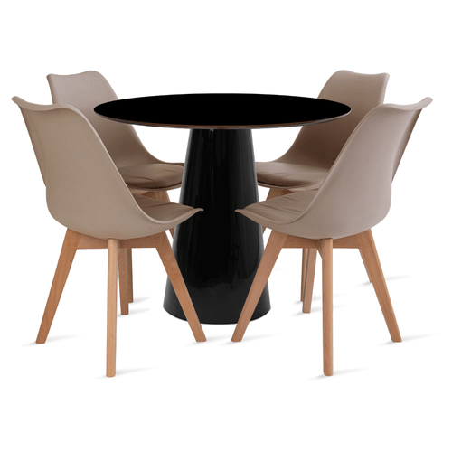 Conjunto Mesa De Cone 90 Cm Preta E 4 Cadeiras Leda Fendi