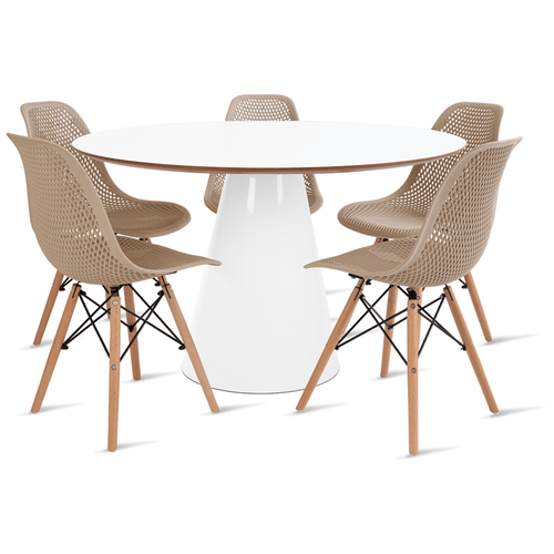 Conjunto Mesa De Cone 120 Cm Branca E 5 Cadeiras Colmeia Fendi