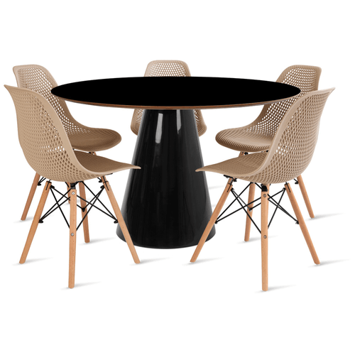 Conjunto Mesa De Cone 120 Cm Preta E 5 Cadeiras Colmeia Fendi