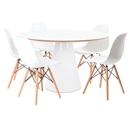 Conjunto Mesa De Cone 120 Cm Branca E 5 Cadeiras Eames Branca
