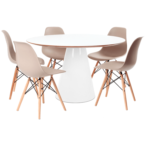 Conjunto Mesa De Cone 120 Cm Branca E 5 Cadeiras Eames Fendi
