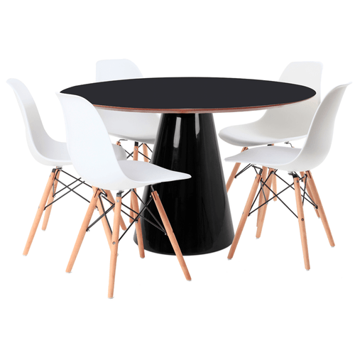 Conjunto Mesa De Cone 120 Cm Preta E 5 Cadeiras Eames Branca