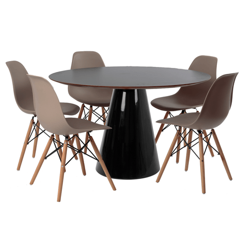 Conjunto Mesa De Cone 120 Cm Preta E 5 Cadeiras Eames Fendi