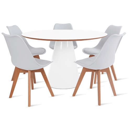 Conjunto Mesa De Cone 120 Cm Branca E 5 Cadeiras Leda Branca