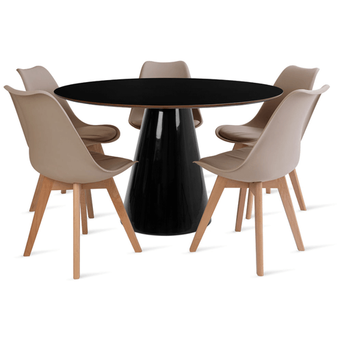 Conjunto Mesa De Cone 120 Cm Preta E 5 Cadeiras Leda Fendi