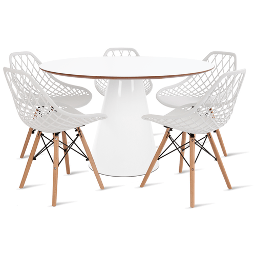 Conjunto Mesa De Cone 120 Cm Branca E 5 Cadeiras Kaila Branca