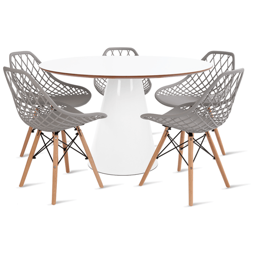 Conjunto Mesa De Cone 120 Cm Branca E 5 Cadeiras Kaila Cinza