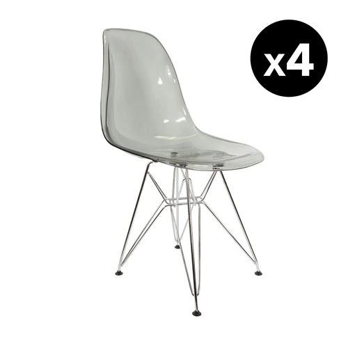 Kit Promocional 04 Cadeiras Eames Fumê Dsr Cromada