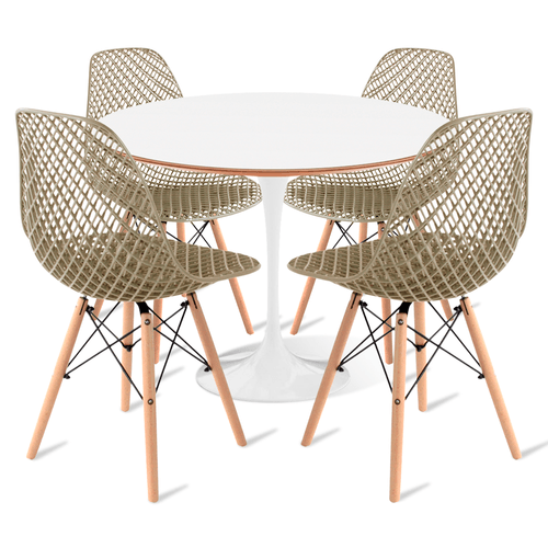 Conjunto Mesa Saarinen Mdf 90Cm Branco E 4 Cadeiras Colmeia Premium Fendi