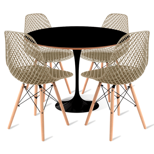 Conjunto Mesa Saarinen Mdf 90Cm Preto E 4 Cadeiras Colmeia Premium Fendi