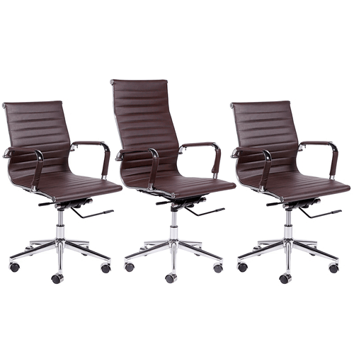 Conjunto 01 Cadeira Diretor E 02 Executiva Esteirinha Office - Couro Sintético Marrom