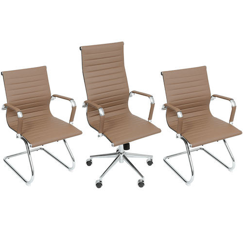 Conjunto 01 Cadeira Diretor E 02 Recepção Esteirinha Office - Couro Sintético Fendi