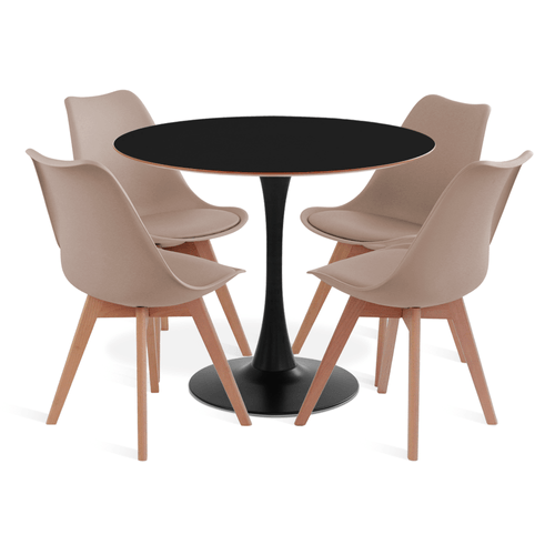 CONJUNTO SAARINEN BASIC PRETO E MDF PRETO 90CM COM 4 CADEIRAS LEDA FENDI