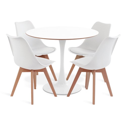 Conjunto Saarinen Basic Branco E Mdf Branco 90Cm Com 4 Cadeiras Leda Branca