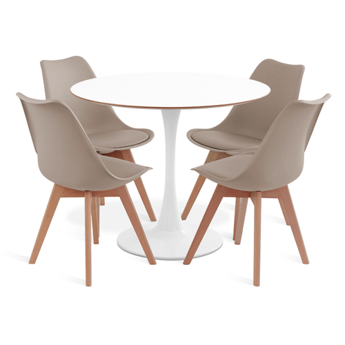 Conjunto Saarinen Basic Branco E Mdf Branco 90Cm Com 4 Cadeiras Leda Fendi