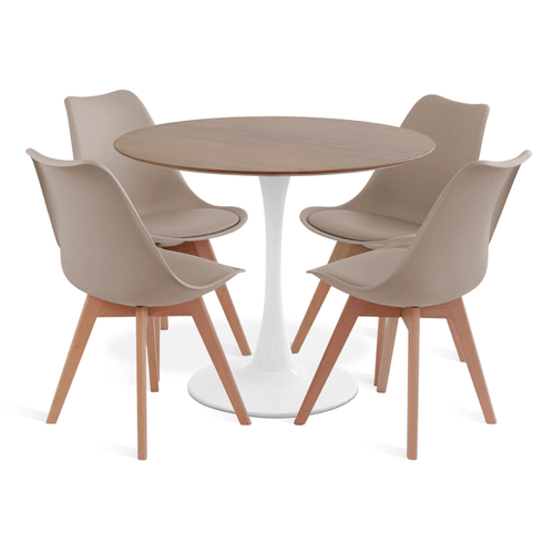 Conjunto Saarinen Basic Imbuia 90Cm Branca 4 Cadeiras Leda Fendi