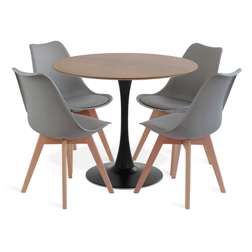 Conjunto Saarinen Basic Imbuia 90Cm Preta 4 Cadeiras Leda Cinza