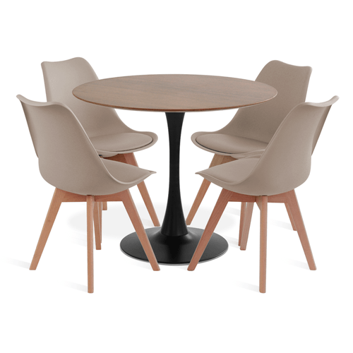 Conjunto Saarinen Basic Imbuia 90Cm Preta 4 Cadeiras Leda Fendi