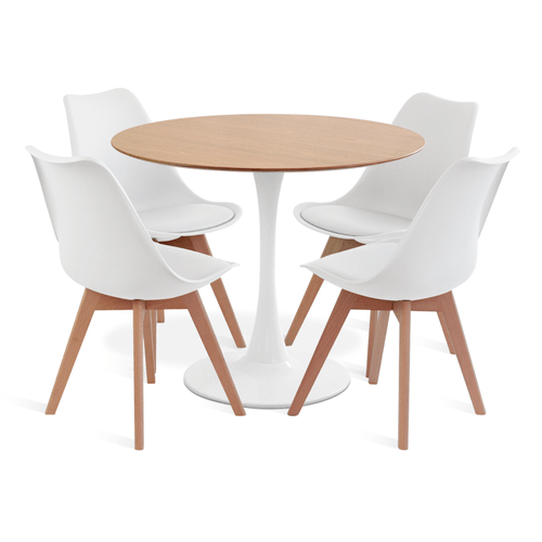 Conjunto Saarinen Basic Freijó 90Cm Branca 4 Cadeiras Leda Branca