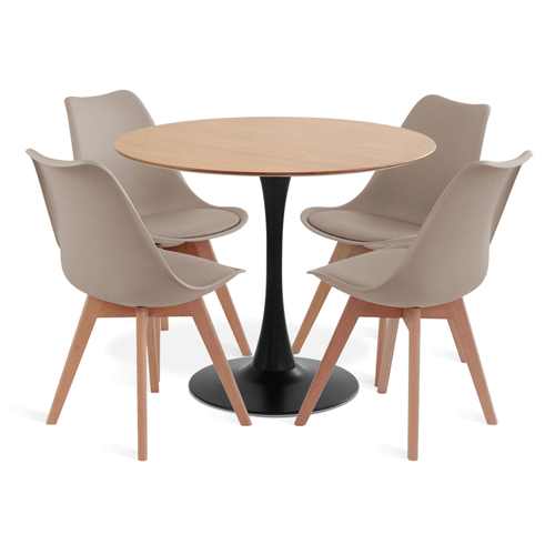 Conjunto Saarinen Basic Freijó 90Cm Preta 4 Cadeiras Leda Fendi