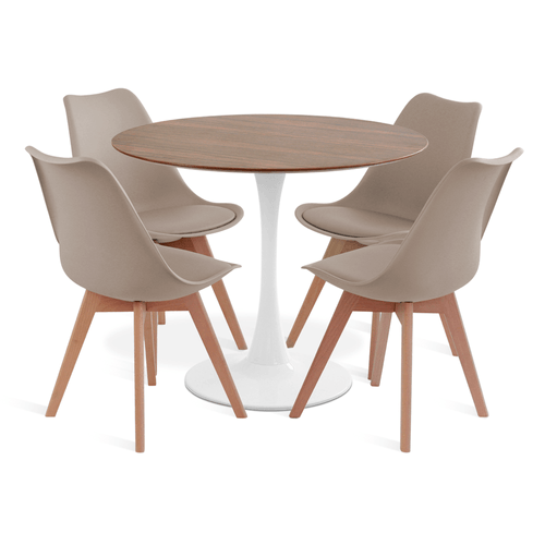 Conjunto Saarinen Basic Pau Ferro 90Cm Branca 4 Cadeiras Leda Fendi