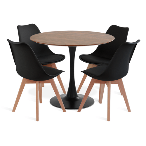 Conjunto Saarinen Basic Pau Ferro 90Cm Preta 4 Cadediras Leda Preta