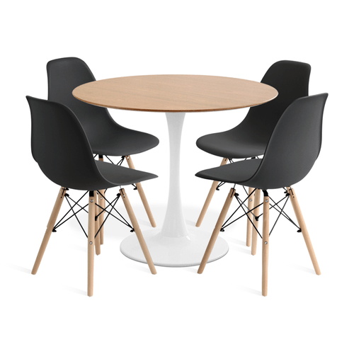 Conjunto Saarinen Basic Branco E Freijó 90Cm Com 4 Cadeiras Eames Preta