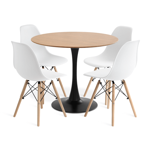 Conjunto Saarinen Basic Preto E Freijó 90Cm Com 4 Cadeiras Eames Branca