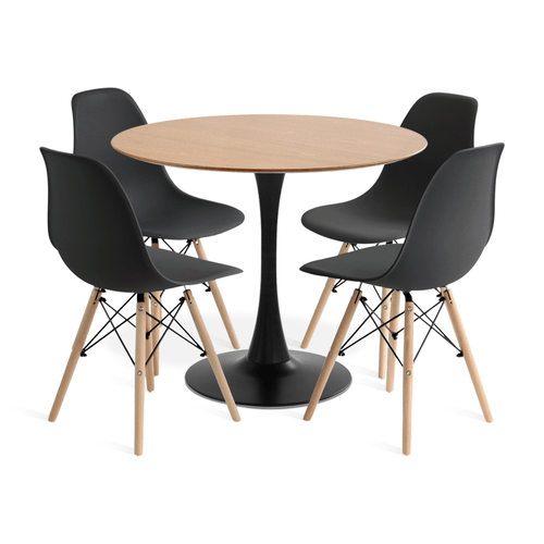 Conjunto Saarinen Basic Preto E Freijó 90Cm Com 4 Cadeiras Eames Preta