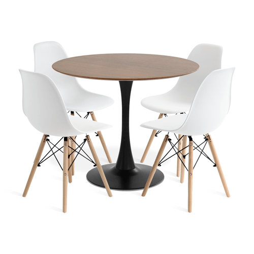 Conjunto Saarinen Basic Preto E Imbuia 90Cm Com 4 Cadeiras Eames Branca