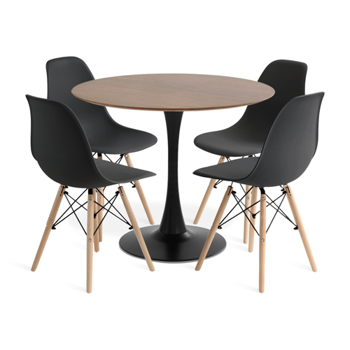 Conjunto Saarinen Basic Preto E Imbuia 90Cm Com 4 Cadeiras Eames Preta