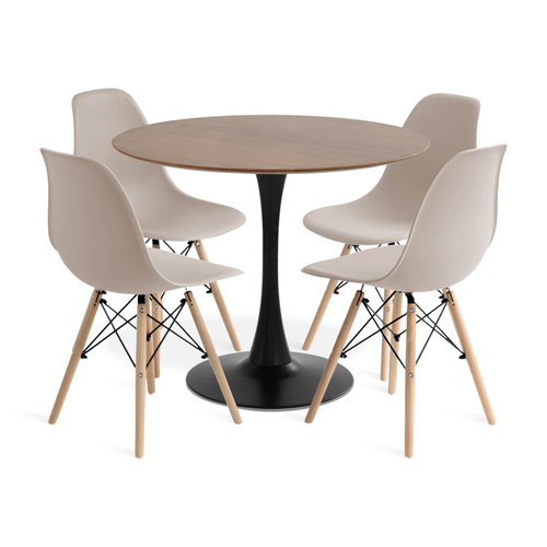 Conjunto Saarinen Basic Preto E Imbuia 90Cm Com 4 Cadeiras Eames Fendi