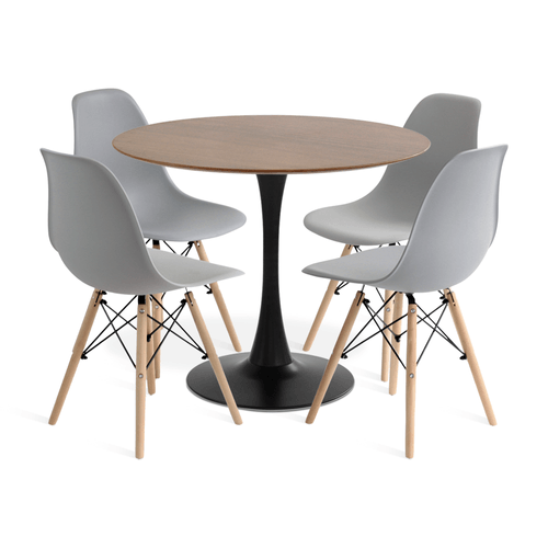 Conjunto Saarinen Basic Preto E Imbuia 90Cm Com 4 Cadeiras Eames Cinza