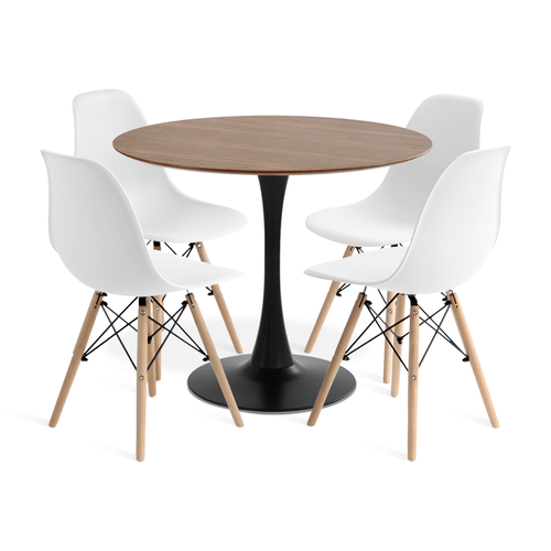 Conjunto Saarinen Basic Preto E Pau Ferro 90Cm Com 4 Cadeiras Eames Branca