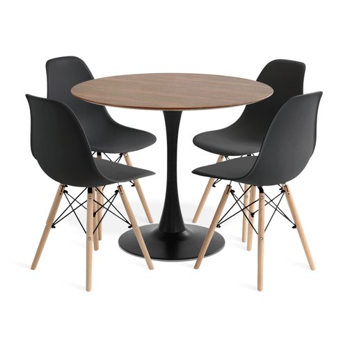 Conjunto Saarinen Basic Preto E Pau Ferro 90Cm Com 4 Cadeiras Eames Preta