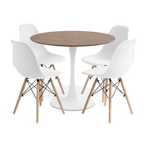 Conjunto Saarinen Basic Branco Pau Ferro 90Cm Com 4 Cadeiras Eames Branca