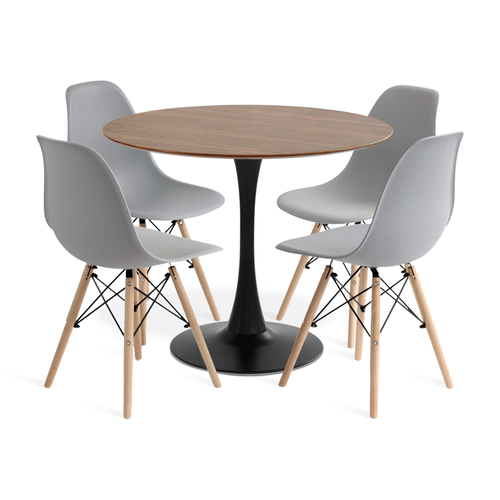 Conjunto Saarinen Basic Preto E Pau Ferro 90Cm Com 4 Cadeiras Eames Cinza