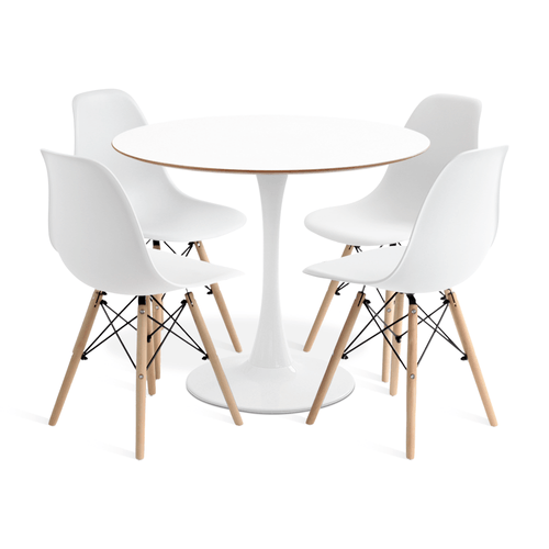 CONJUNTO SAARINEN BASIC BRANCO E MDF BRANCO 90CM COM 4 CADEIRAS EAMES BRANCA