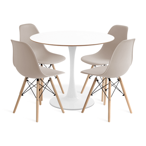 Conjunto Saarinen Basic Branco E Mdf Branco 90Cm Com 4 Cadeiras Eames Fendi