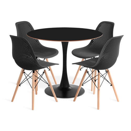 Conjunto Saarinen Basic Preto E Mdf Preto 90Cm Com 4 Cadeiras Colmeia Preta