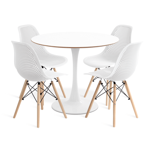 Conjunto Saarinen Basic Branco E Mdf Branco 90Cm Com 4 Cadeiras Colmeia Branca