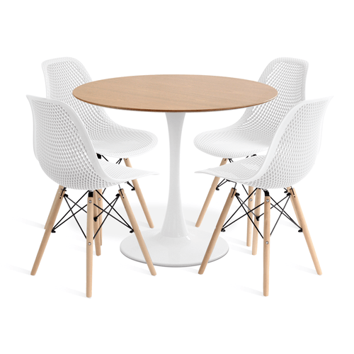 Conjunto Saarinen Basic Branco Freijó 90Cm Com 4 Cadeiras Colmeia Branca