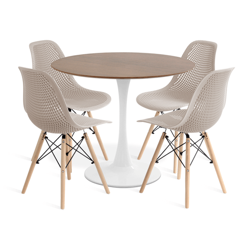 Conjunto Saarinen Basic Branco E Imbuia 90Cm Com 4 Cadeiras Colmeia Fendi