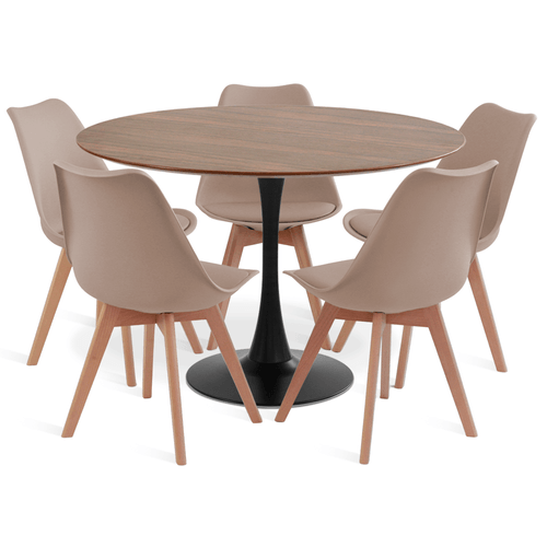 Conjunto Saarinen Basic Preto E Pau Ferro 110Cm Com 5 Cadeiras Leda Fendi