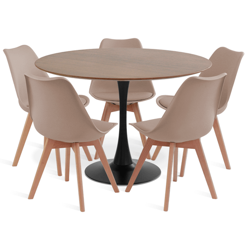 Conjunto Saarinen Basic Preto E Imbuia 110Cm Com 5 Cadeiras Leda Fendi