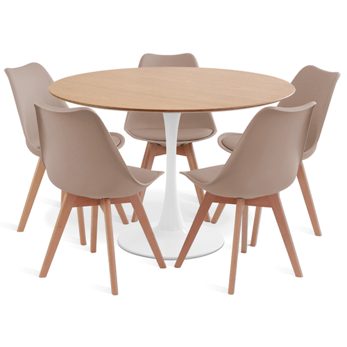 Conjunto Saarinen Basic Branco E Freijó 110Cm Com 5 Cadeiras Leda Fendi